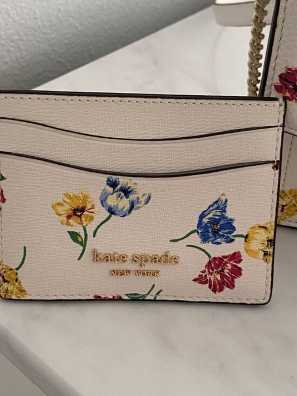 KATE SPADE Morgan Tulip Toss Cream Floral Saffiano Leather Cardholder - Picture 4 of 6